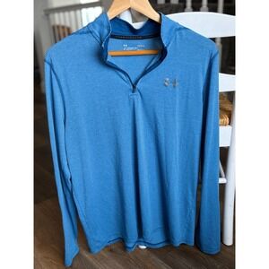 Under Armour Mens Golf Heatgear 1/4 Zip Pullover Shirt Large Blue Loose Fit